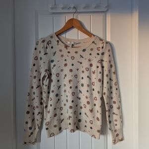 Joie 100% Cashmere Sweater Dragon Fly, Heart and Floral Print